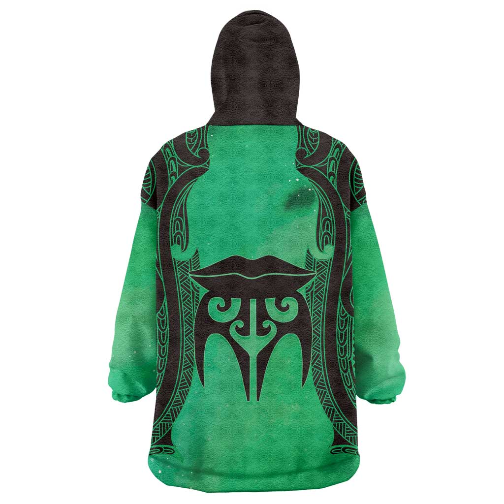 Personalised Moko Kauae New Zealand Wearable Blanket Hoodie Maori Chin Tattoo Green - Aussie Hoodie