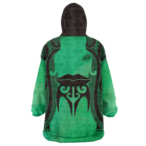 Personalised Moko Kauae New Zealand Wearable Blanket Hoodie Maori Chin Tattoo Green - Aussie Hoodie