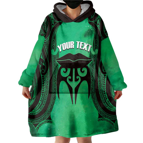 Personalised Moko Kauae New Zealand Wearable Blanket Hoodie Maori Chin Tattoo Green - Aussie Hoodie