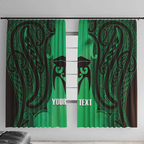 Personalised Moko Kauae New Zealand Window Curtain Maori Chin Tattoo Green - Aussie Hoodie