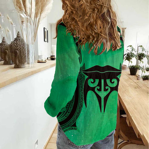 Personalised Moko Kauae New Zealand Women Casual Shirt Maori Chin Tattoo Green - Aussie Hoodie
