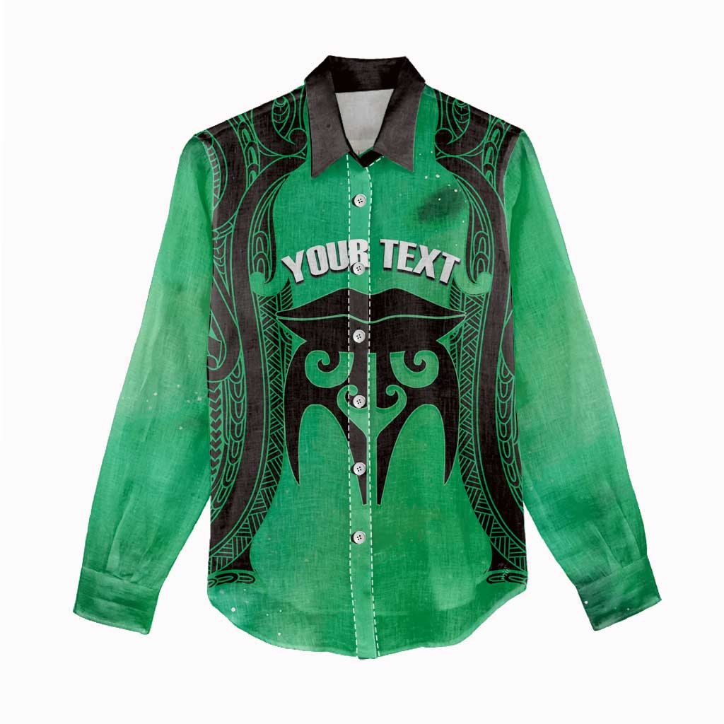 Personalised Moko Kauae New Zealand Women Casual Shirt Maori Chin Tattoo Green - Aussie Hoodie