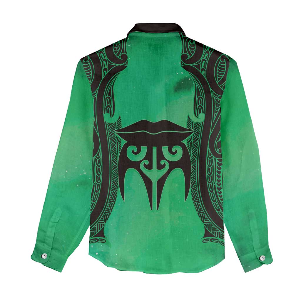Personalised Moko Kauae New Zealand Women Casual Shirt Maori Chin Tattoo Green - Aussie Hoodie