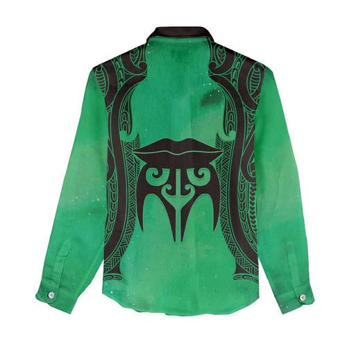 Personalised Moko Kauae New Zealand Women Casual Shirt Maori Chin Tattoo Green - Aussie Hoodie