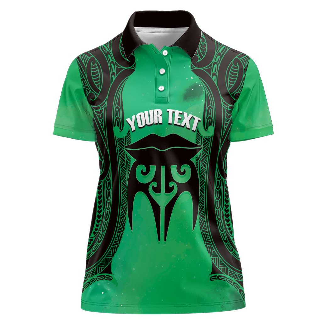 Personalised Moko Kauae New Zealand Women Polo Shirt Maori Chin Tattoo Green - Aussie Hoodie