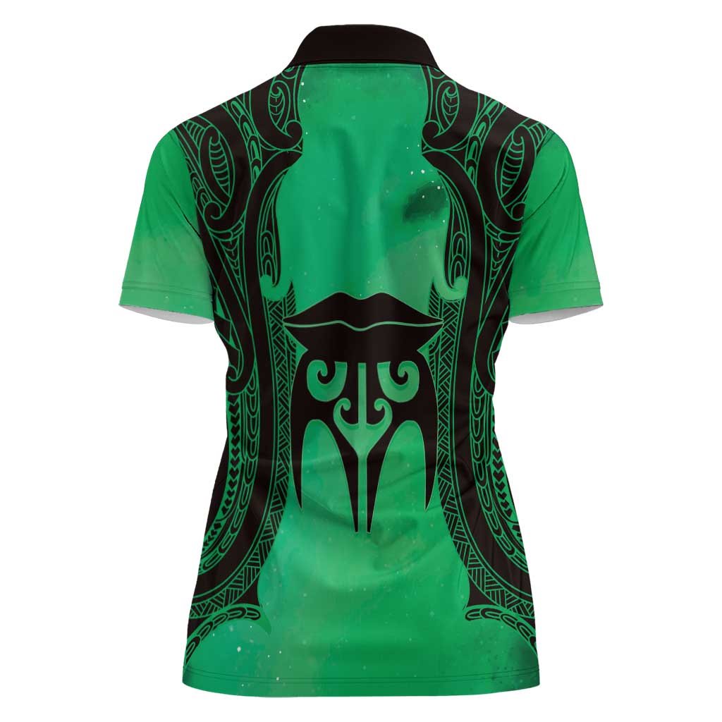 Personalised Moko Kauae New Zealand Women Polo Shirt Maori Chin Tattoo Green - Aussie Hoodie