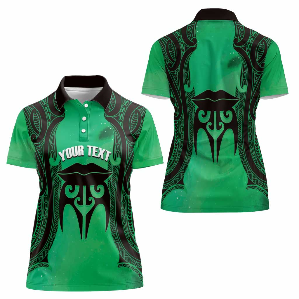 Personalised Moko Kauae New Zealand Women Polo Shirt Maori Chin Tattoo Green - Aussie Hoodie