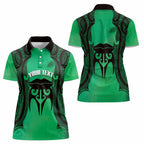 Personalised Moko Kauae New Zealand Women Polo Shirt Maori Chin Tattoo Green - Aussie Hoodie