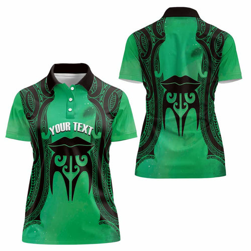 Personalised Moko Kauae New Zealand Women Polo Shirt Maori Chin Tattoo Green - Aussie Hoodie