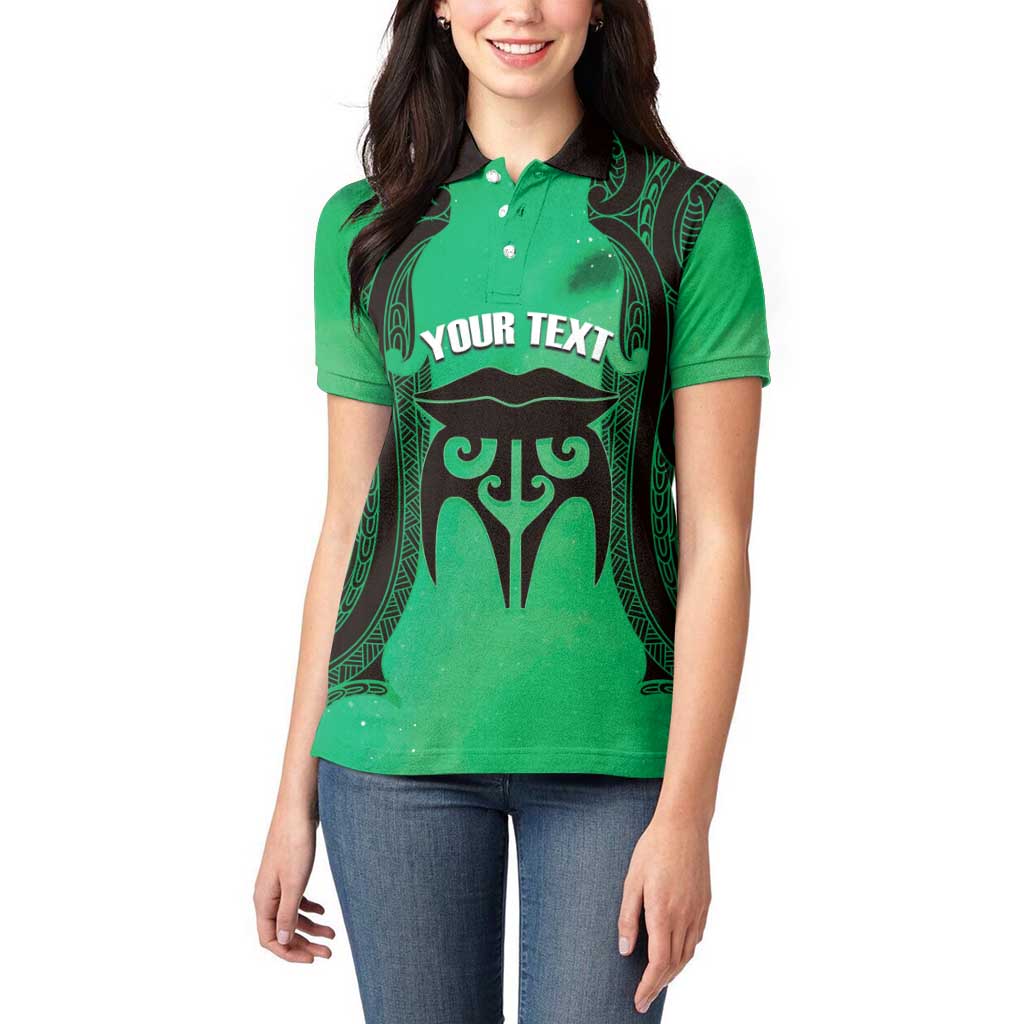 Personalised Moko Kauae New Zealand Women Polo Shirt Maori Chin Tattoo Green - Aussie Hoodie