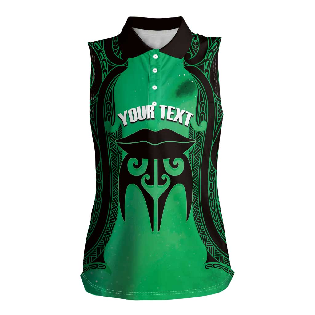 Personalised Moko Kauae New Zealand Women Sleeveless Polo Shirt Maori Chin Tattoo Green - Aussie Hoodie