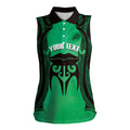 Personalised Moko Kauae New Zealand Women Sleeveless Polo Shirt Maori Chin Tattoo Green - Aussie Hoodie