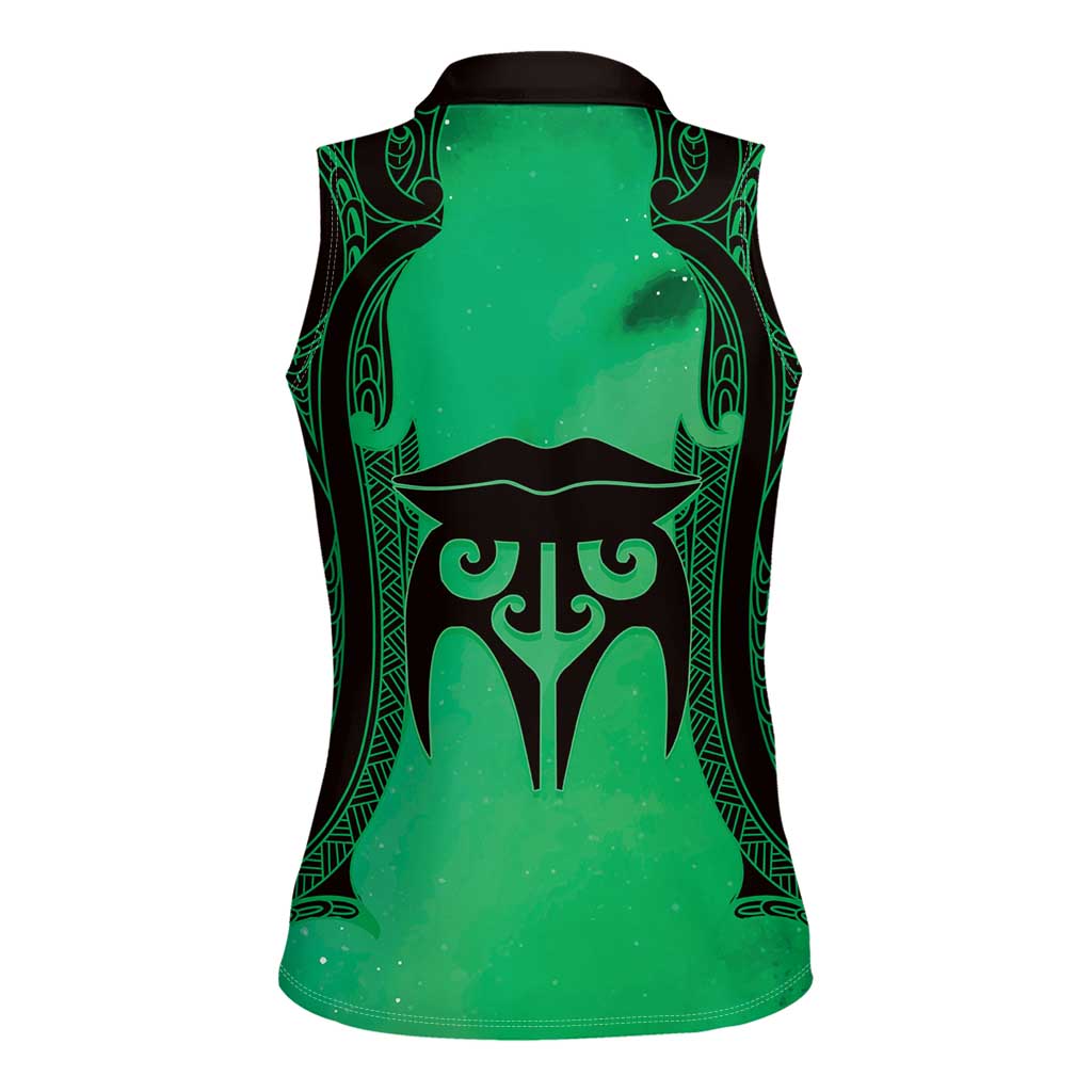 Personalised Moko Kauae New Zealand Women Sleeveless Polo Shirt Maori Chin Tattoo Green - Aussie Hoodie