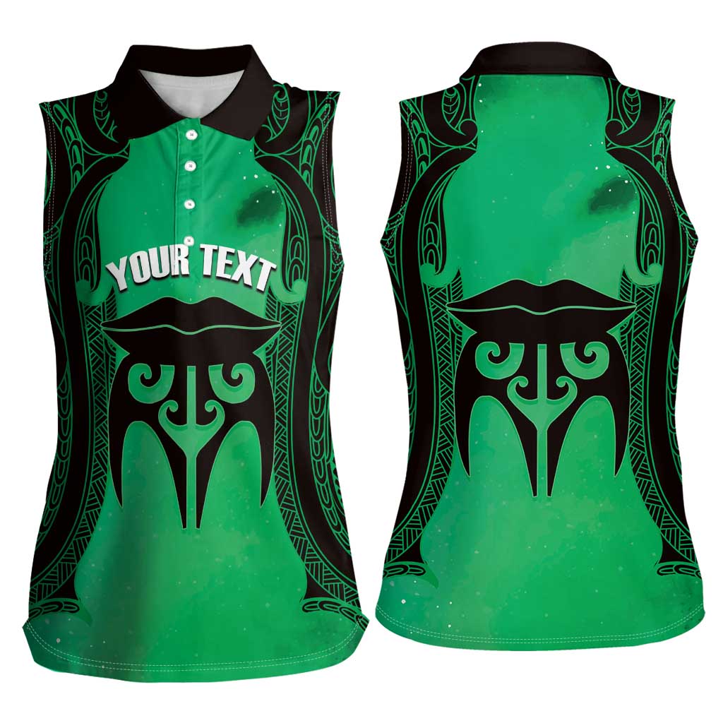 Personalised Moko Kauae New Zealand Women Sleeveless Polo Shirt Maori Chin Tattoo Green - Aussie Hoodie