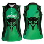 Personalised Moko Kauae New Zealand Women Sleeveless Polo Shirt Maori Chin Tattoo Green - Aussie Hoodie