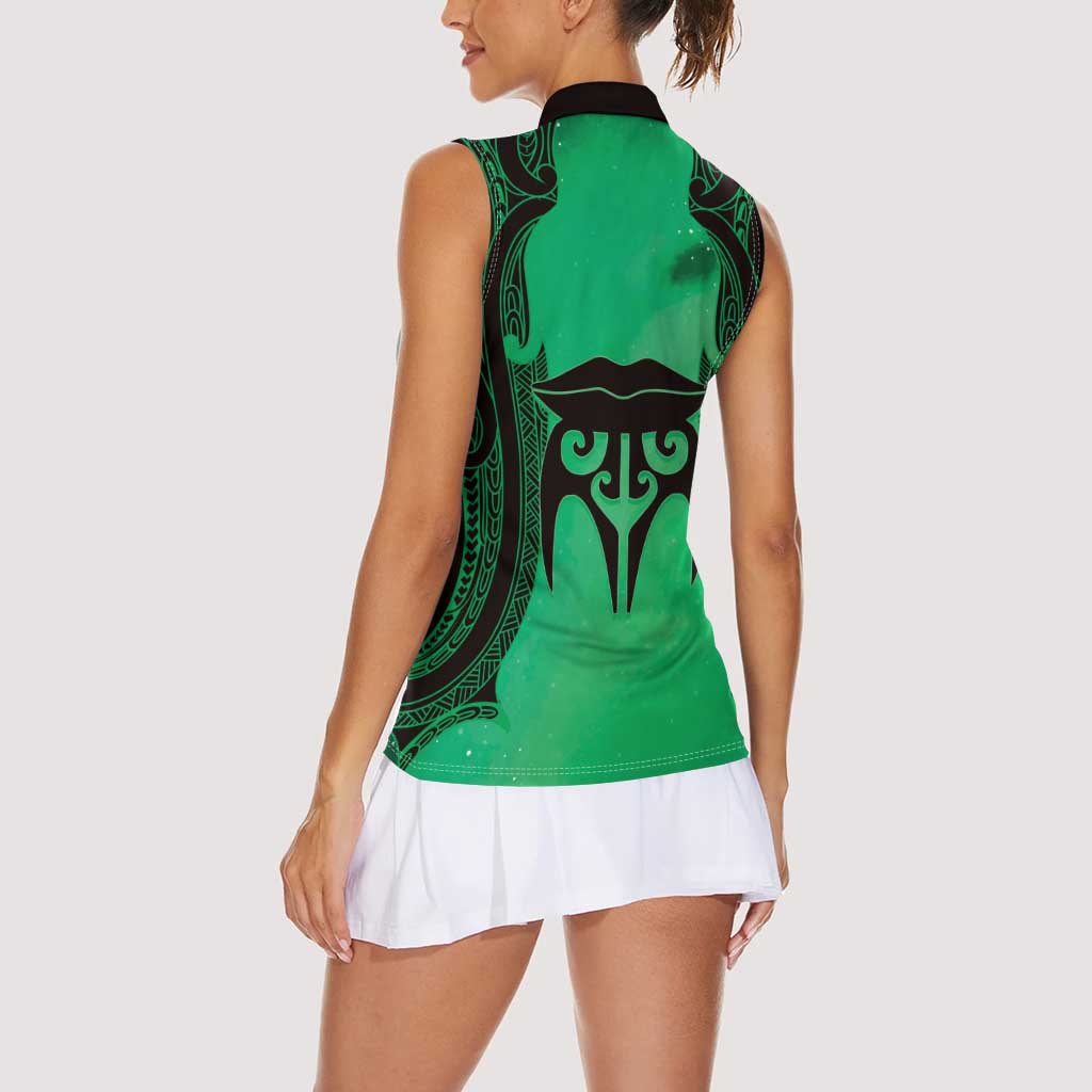 Personalised Moko Kauae New Zealand Women Sleeveless Polo Shirt Maori Chin Tattoo Green - Aussie Hoodie