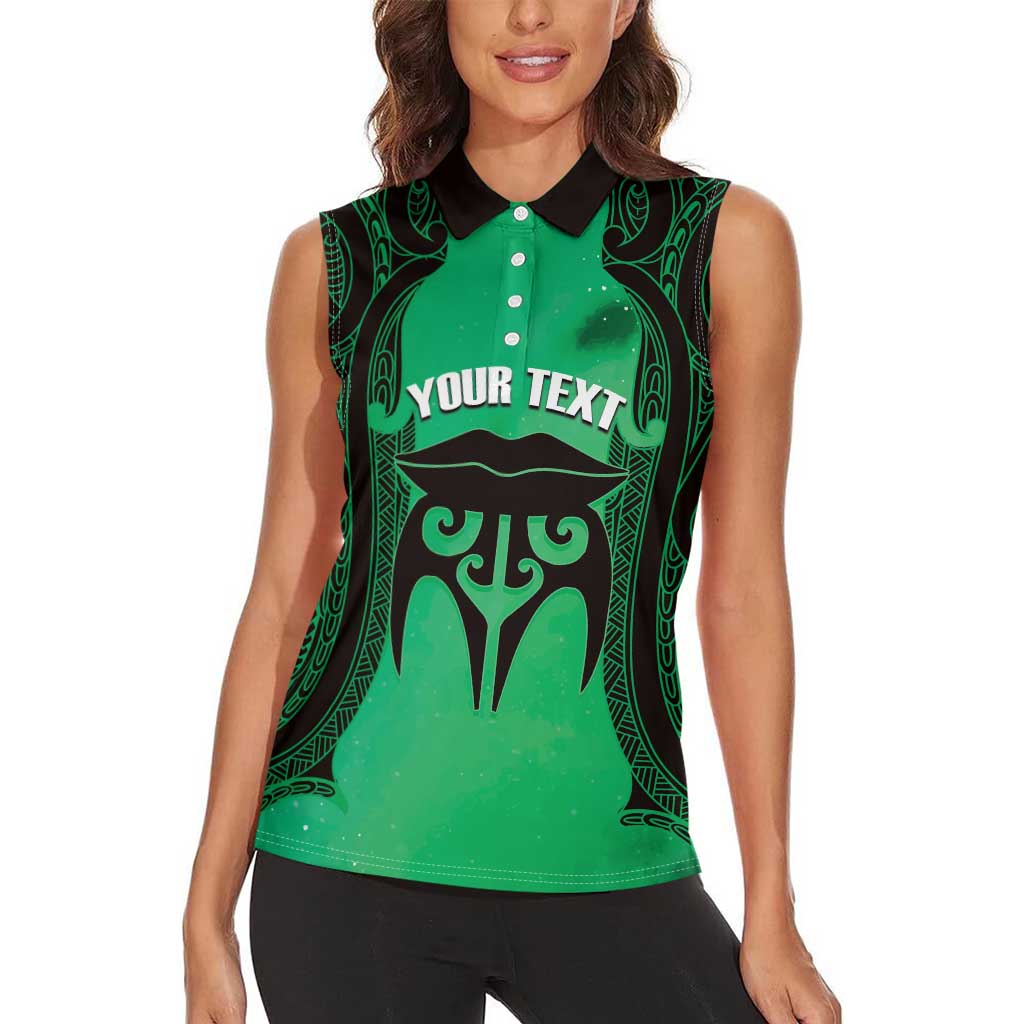 Personalised Moko Kauae New Zealand Women Sleeveless Polo Shirt Maori Chin Tattoo Green - Aussie Hoodie