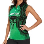 Personalised Moko Kauae New Zealand Women Sleeveless Polo Shirt Maori Chin Tattoo Green - Aussie Hoodie