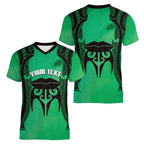Personalised Moko Kauae New Zealand Women V-Neck T-Shirt Maori Chin Tattoo Green - Aussie Hoodie