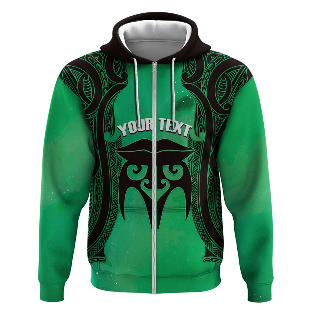 Personalised Moko Kauae New Zealand Zip Hoodie Maori Chin Tattoo Green - Aussie Hoodie