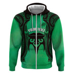 Personalised Moko Kauae New Zealand Zip Hoodie Maori Chin Tattoo Green - Aussie Hoodie