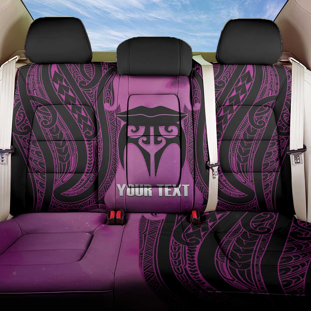 Personalised Moko Kauae New Zealand Back Car Seat Cover Maori Chin Tattoo Pink - Aussie Hoodie