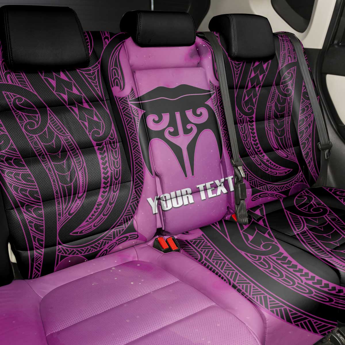 Personalised Moko Kauae New Zealand Back Car Seat Cover Maori Chin Tattoo Pink - Aussie Hoodie