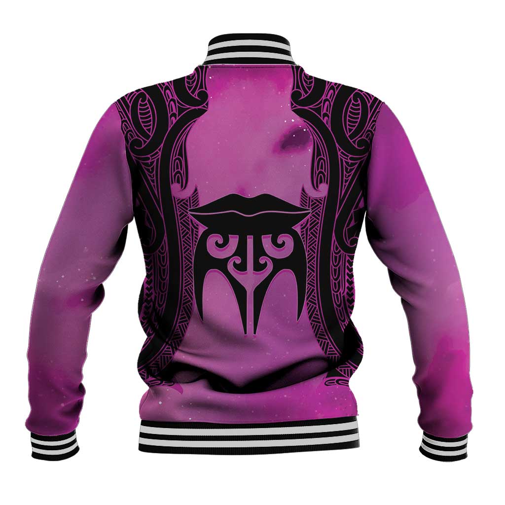 Personalised Moko Kauae New Zealand Baseball Jacket Maori Chin Tattoo Pink - Aussie Hoodie