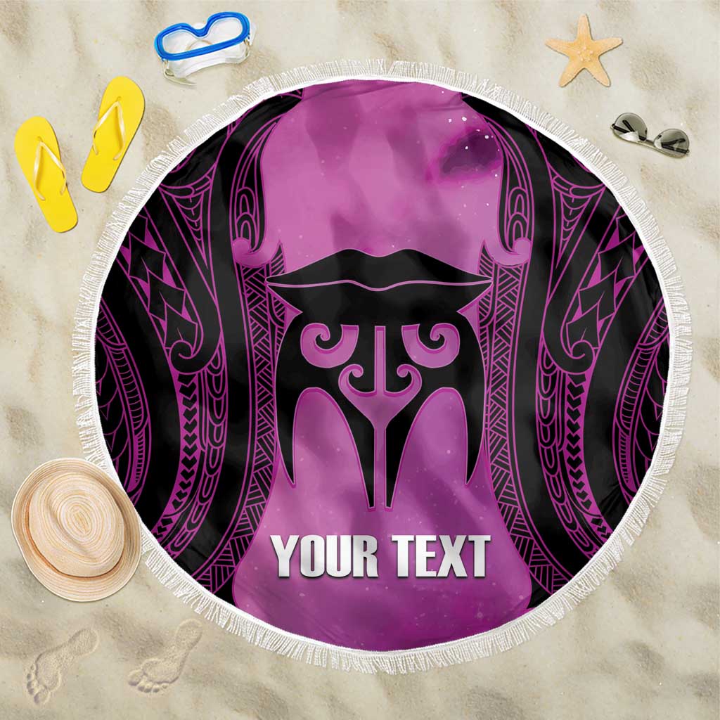 Personalised Moko Kauae New Zealand Beach Blanket Maori Chin Tattoo Pink - Aussie Hoodie