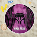 Personalised Moko Kauae New Zealand Beach Blanket Maori Chin Tattoo Pink - Aussie Hoodie