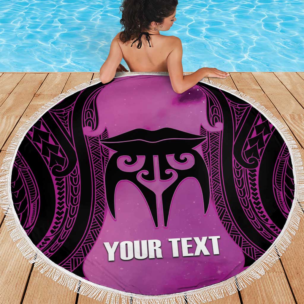 Personalised Moko Kauae New Zealand Beach Blanket Maori Chin Tattoo Pink - Aussie Hoodie