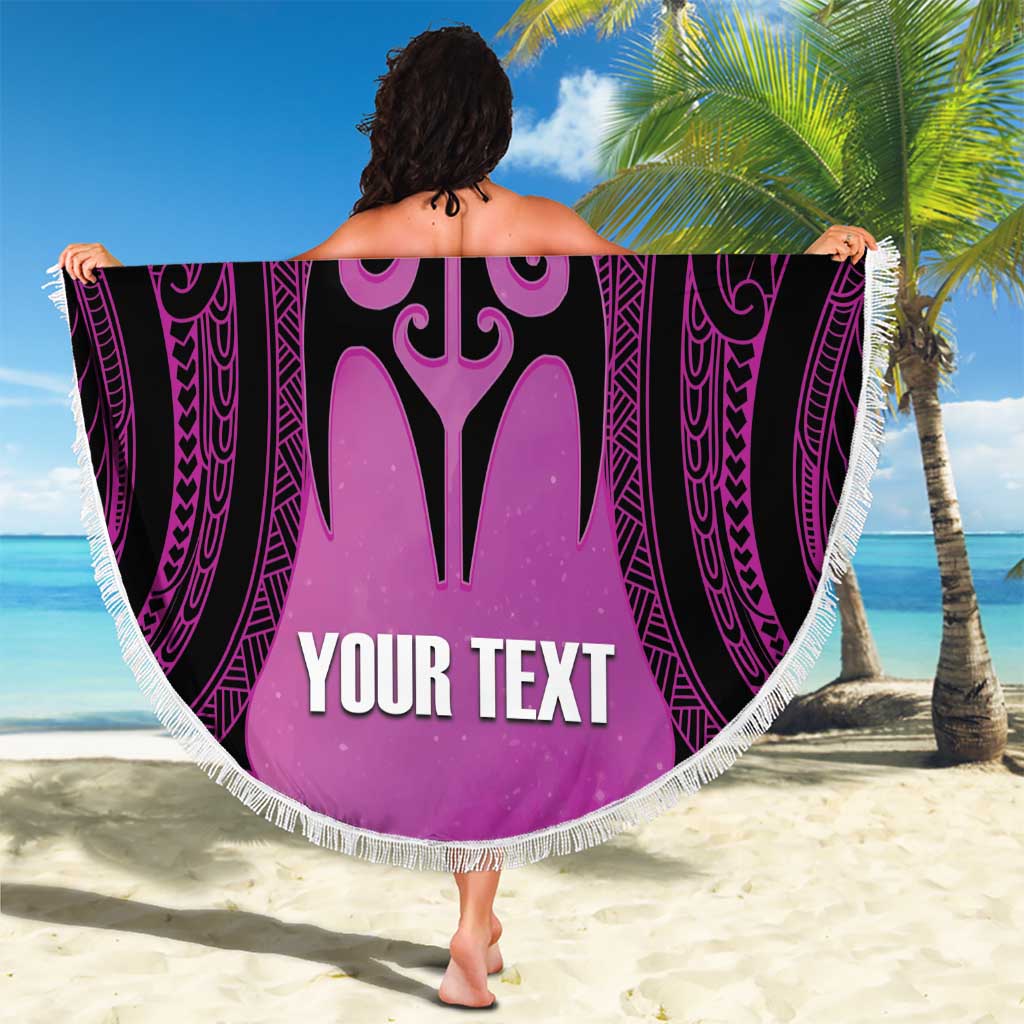 Personalised Moko Kauae New Zealand Beach Blanket Maori Chin Tattoo Pink - Aussie Hoodie