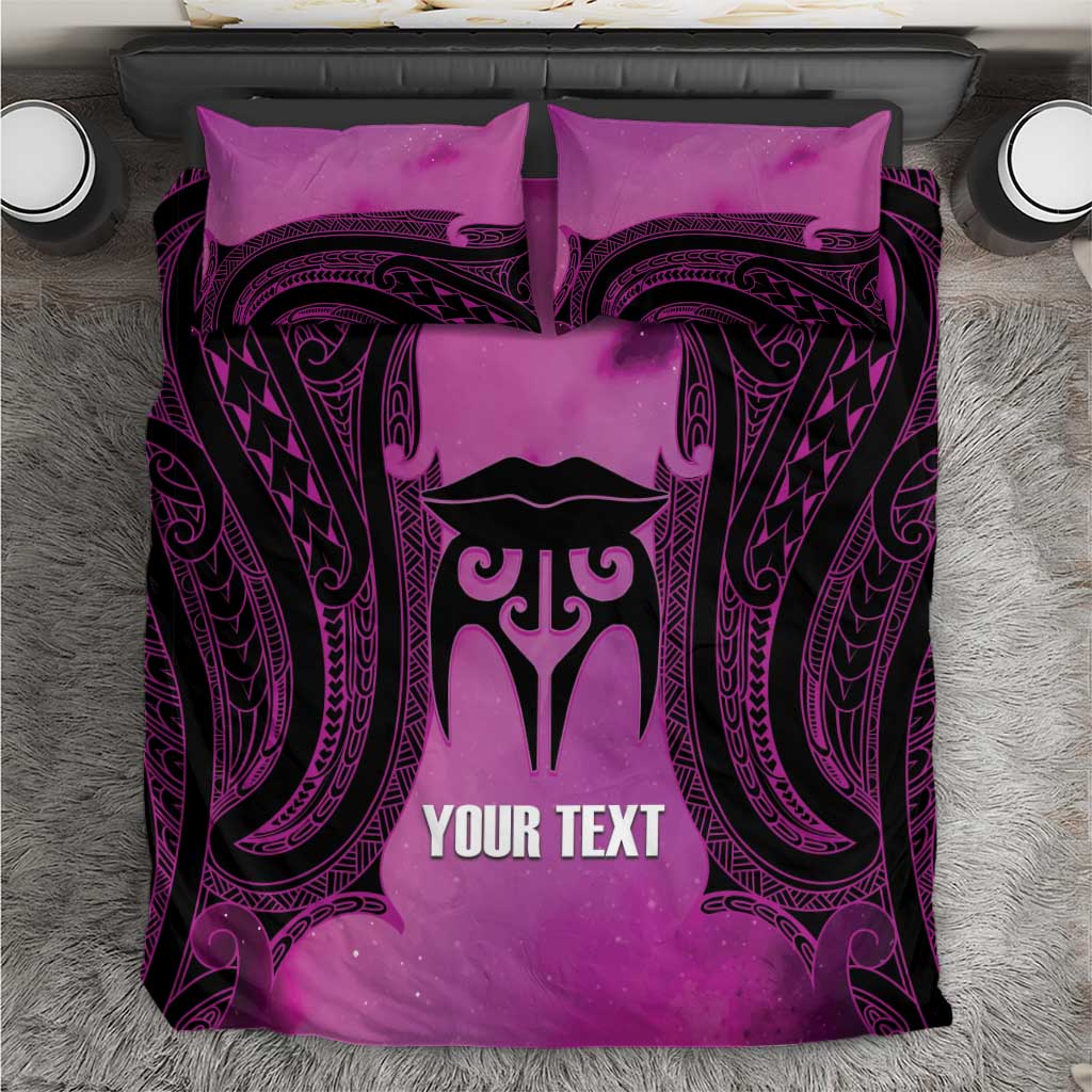 Personalised Moko Kauae New Zealand Bedding Set Maori Chin Tattoo Pink - Aussie Hoodie