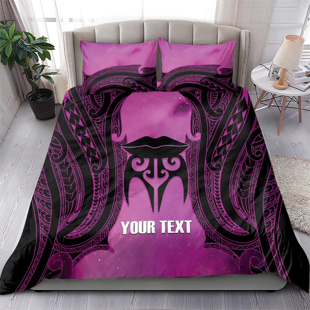Personalised Moko Kauae New Zealand Bedding Set Maori Chin Tattoo Pink - Aussie Hoodie