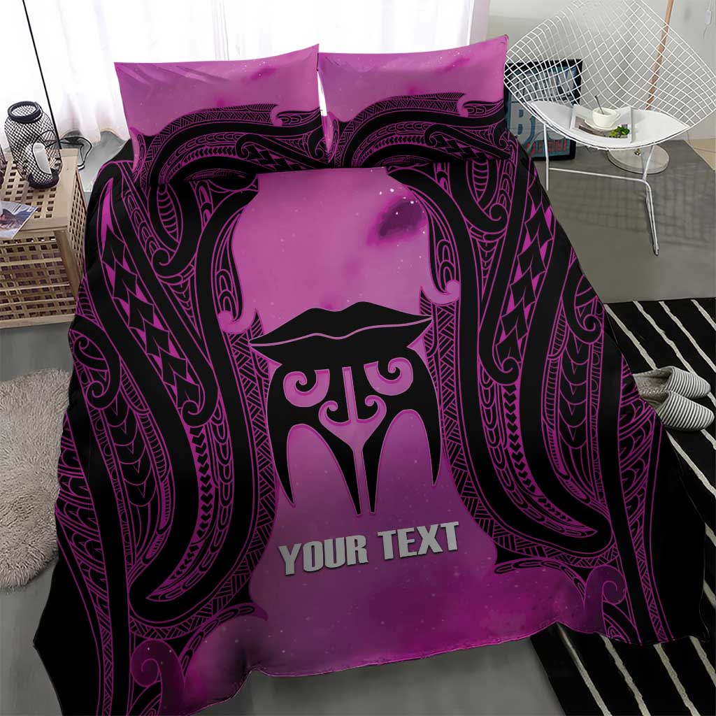 Personalised Moko Kauae New Zealand Bedding Set Maori Chin Tattoo Pink - Aussie Hoodie