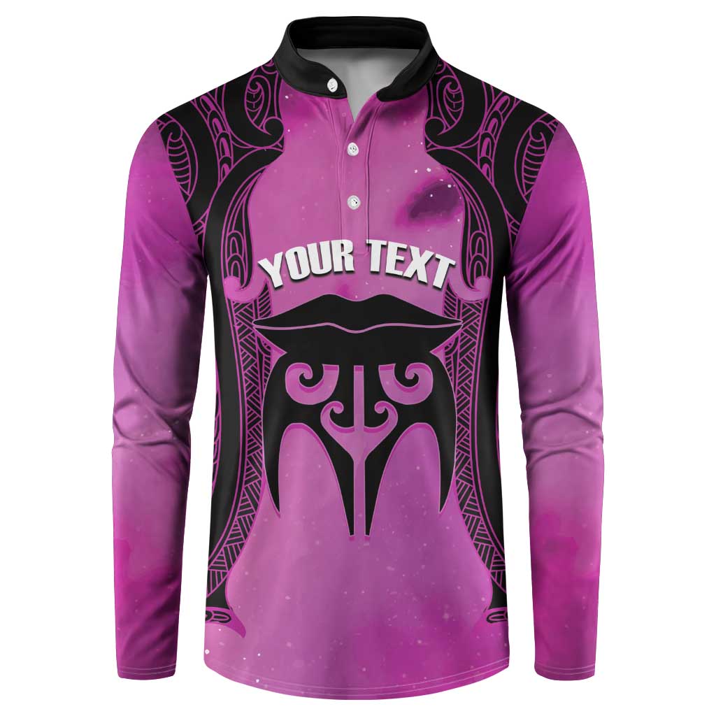 Personalised Moko Kauae New Zealand Button Sweatshirt Maori Chin Tattoo Pink - Aussie Hoodie