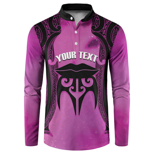 Personalised Moko Kauae New Zealand Button Sweatshirt Maori Chin Tattoo Pink - Aussie Hoodie