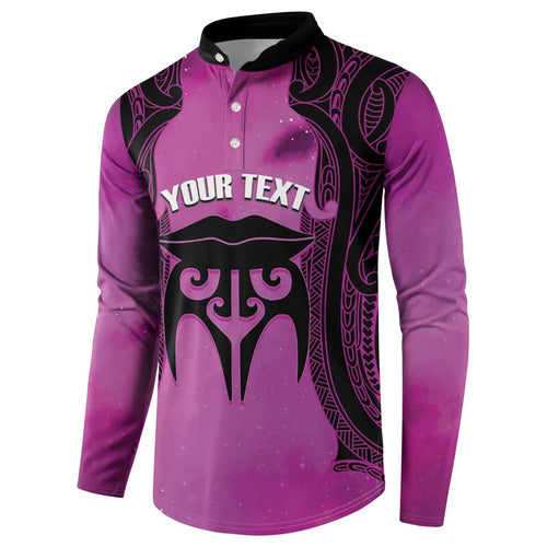 Personalised Moko Kauae New Zealand Button Sweatshirt Maori Chin Tattoo Pink - Aussie Hoodie