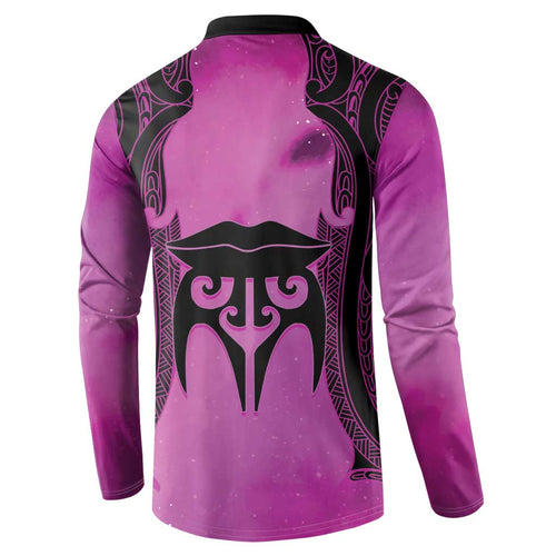 Personalised Moko Kauae New Zealand Button Sweatshirt Maori Chin Tattoo Pink - Aussie Hoodie