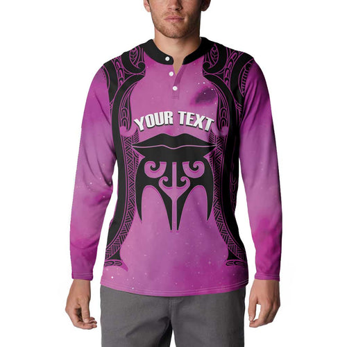 Personalised Moko Kauae New Zealand Button Sweatshirt Maori Chin Tattoo Pink - Aussie Hoodie