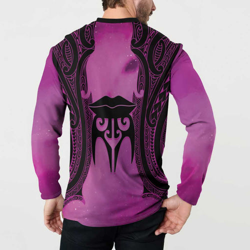 Personalised Moko Kauae New Zealand Button Sweatshirt Maori Chin Tattoo Pink - Aussie Hoodie