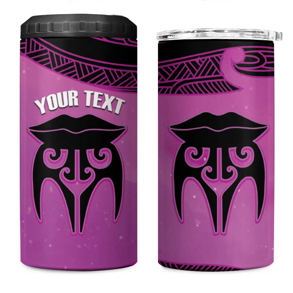 Personalised Moko Kauae New Zealand 4 in 1 Can Cooler Tumbler Maori Chin Tattoo Pink - Aussie Hoodie