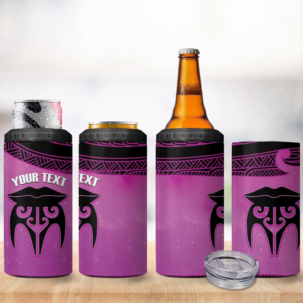 Personalised Moko Kauae New Zealand 4 in 1 Can Cooler Tumbler Maori Chin Tattoo Pink - Aussie Hoodie