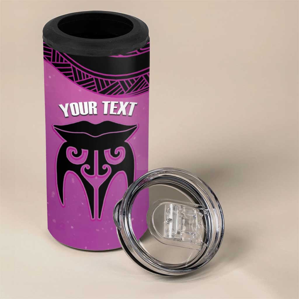 Personalised Moko Kauae New Zealand 4 in 1 Can Cooler Tumbler Maori Chin Tattoo Pink - Aussie Hoodie