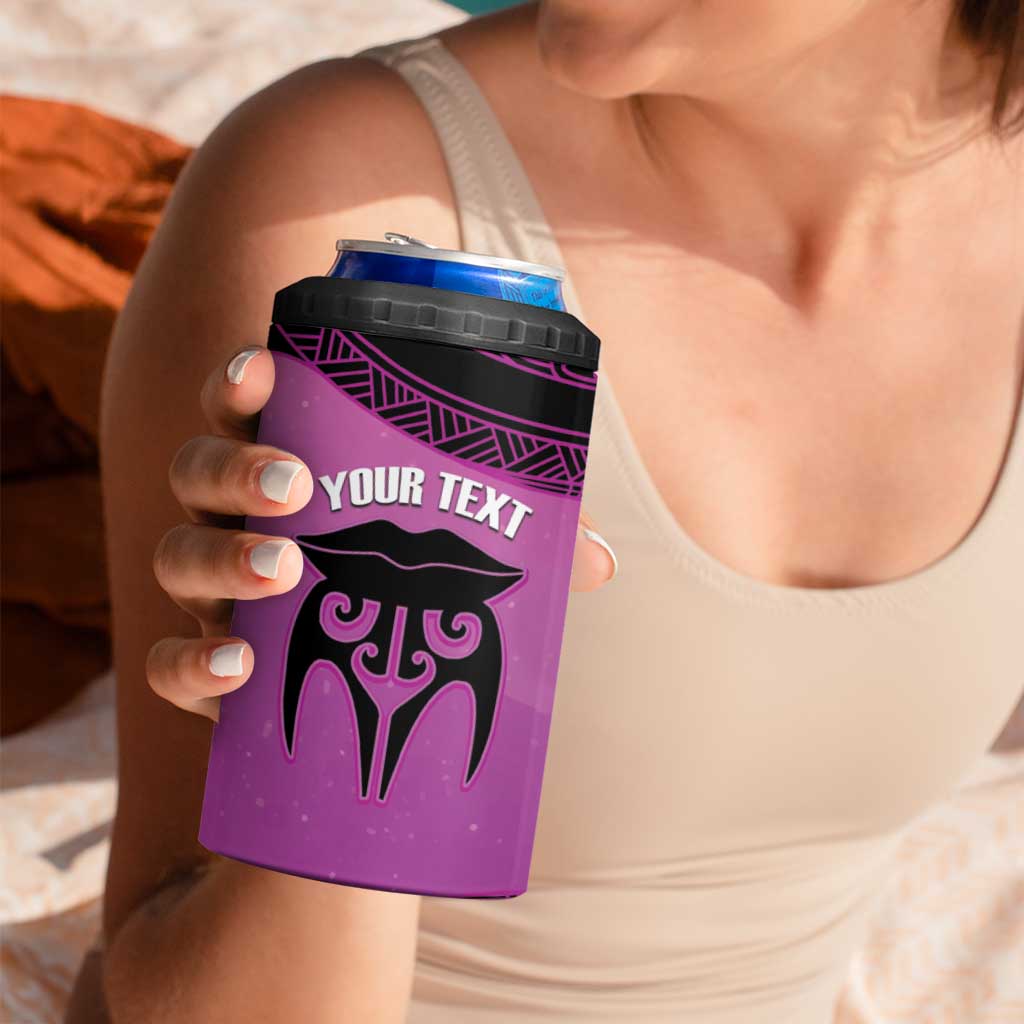 Personalised Moko Kauae New Zealand 4 in 1 Can Cooler Tumbler Maori Chin Tattoo Pink - Aussie Hoodie