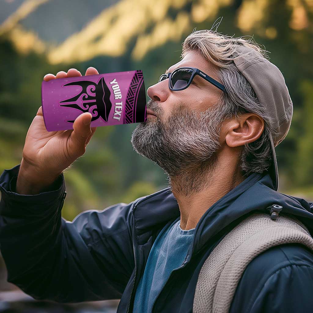 Personalised Moko Kauae New Zealand 4 in 1 Can Cooler Tumbler Maori Chin Tattoo Pink - Aussie Hoodie