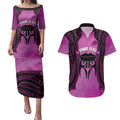 Personalised Moko Kauae New Zealand Couples Matching Puletasi and Hawaiian Shirt Maori Chin Tattoo Pink - Aussie Hoodie