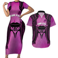 Personalised Moko Kauae New Zealand Couples Matching Short Sleeve Bodycon Dress and Hawaiian Shirt Maori Chin Tattoo Pink - Aussie Hoodie