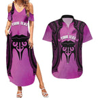 Personalised Moko Kauae New Zealand Couples Matching Summer Maxi Dress and Hawaiian Shirt Maori Chin Tattoo Pink - Aussie Hoodie