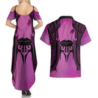 Personalised Moko Kauae New Zealand Couples Matching Summer Maxi Dress and Hawaiian Shirt Maori Chin Tattoo Pink - Aussie Hoodie